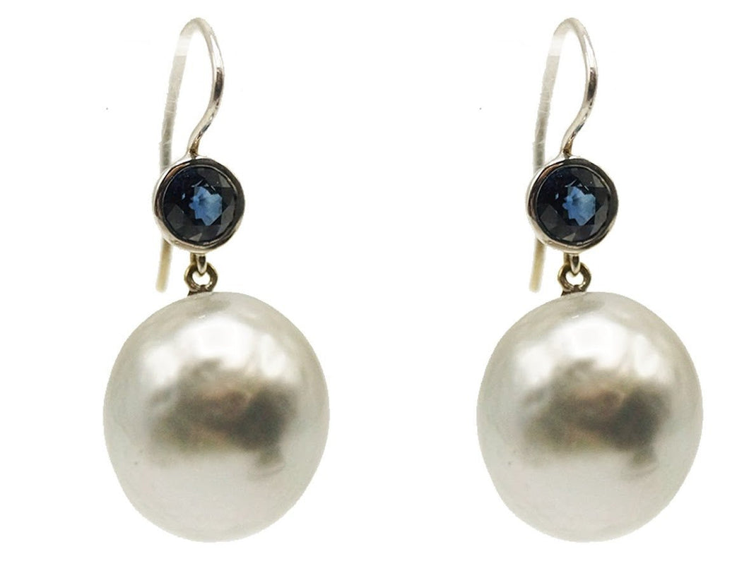 18k Tahitian Pearl Drop Earrings with Sapphires