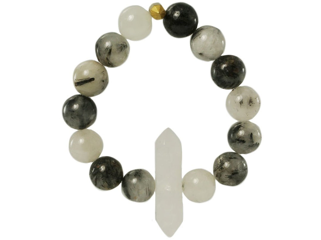 Clear Crystal Quartz Point with Rutilated Quartz Bracelet