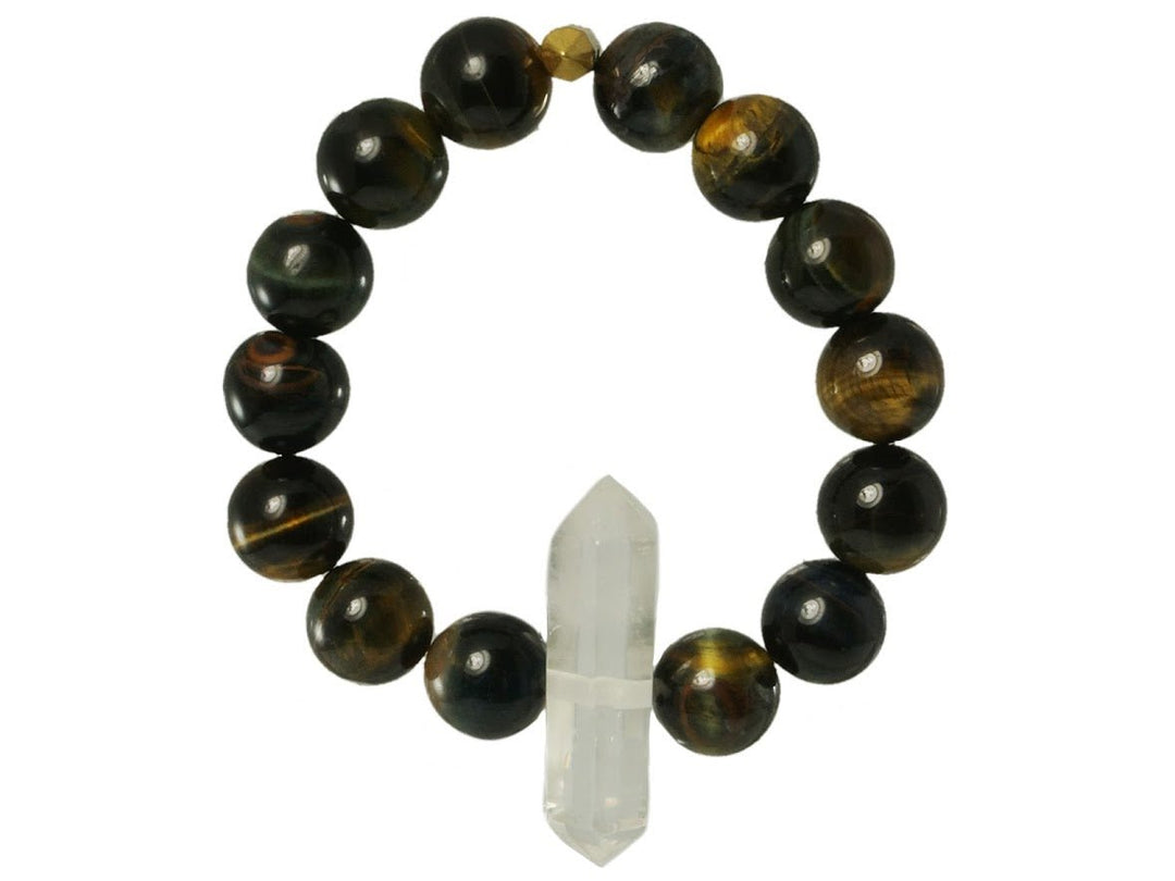 Clear Crystal Quartz Point with Tiger Eye Bracelet