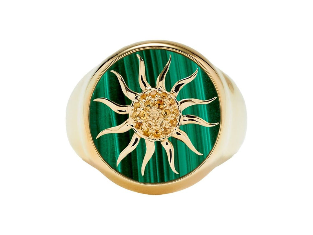 9k Malachite and Citrine Sun Ring