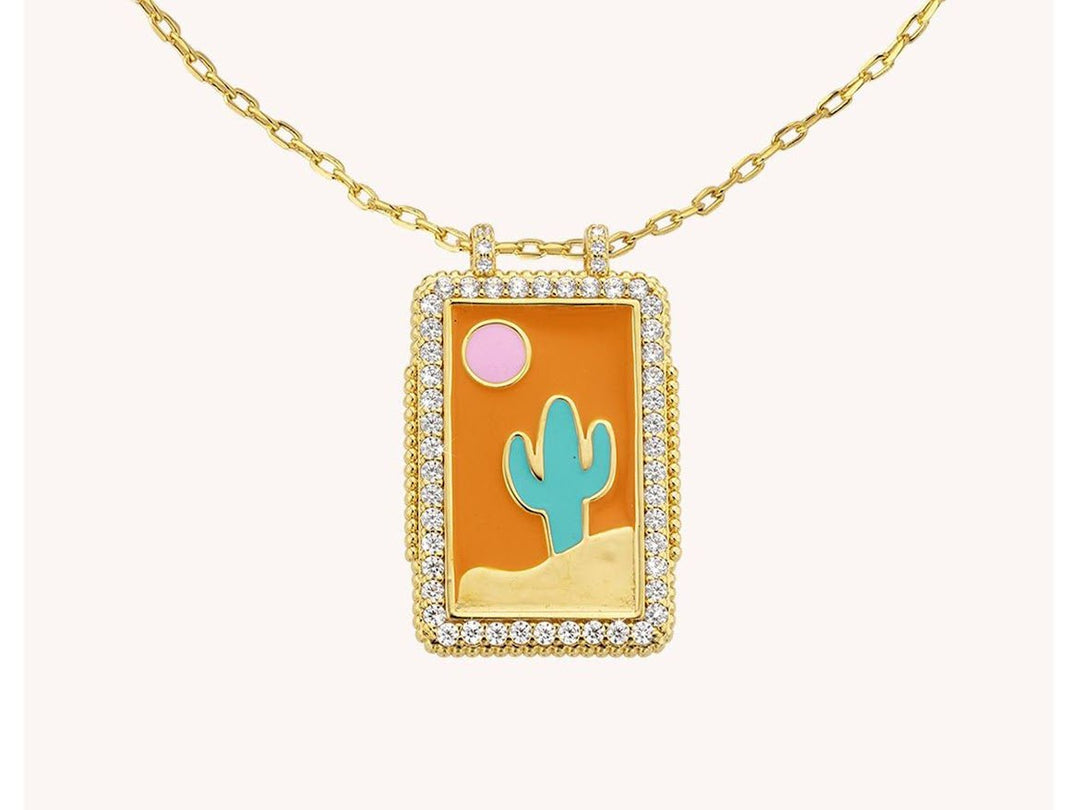 Cactus Charm Necklace with CZs