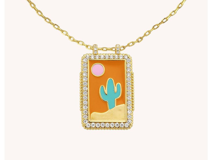 Cactus Charm Necklace with CZs