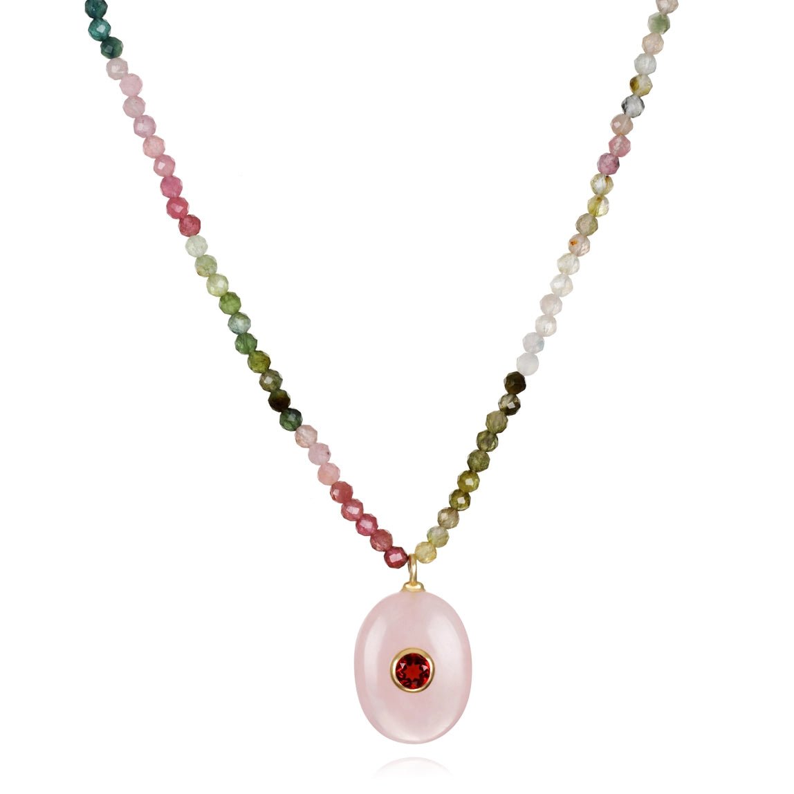 Rose Quartz and Garnet Charm Necklace