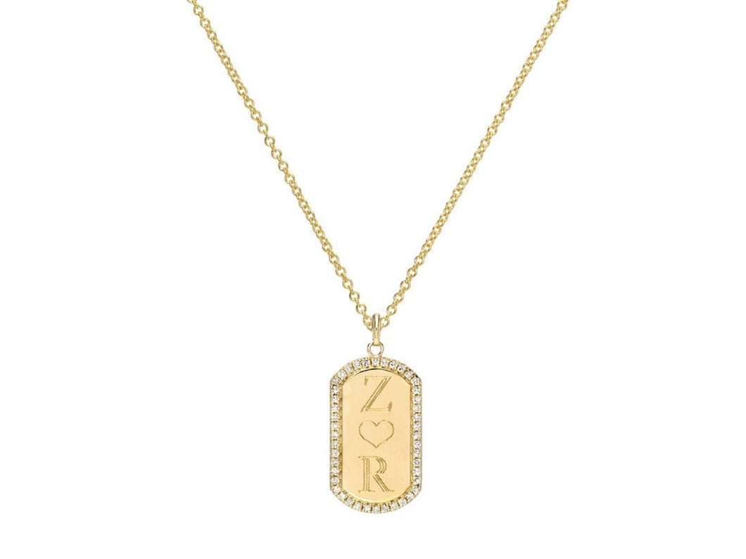 14k Diamond Engraved Mini Dog Tag Necklace