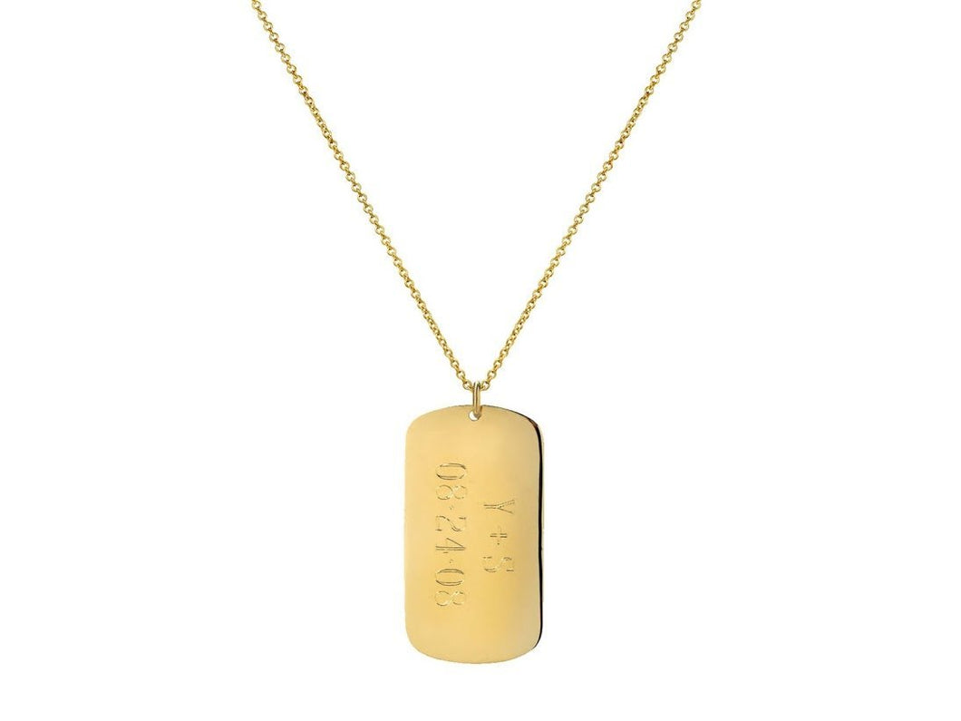 14k Gold Engraved Dog Tag Pendant Necklace