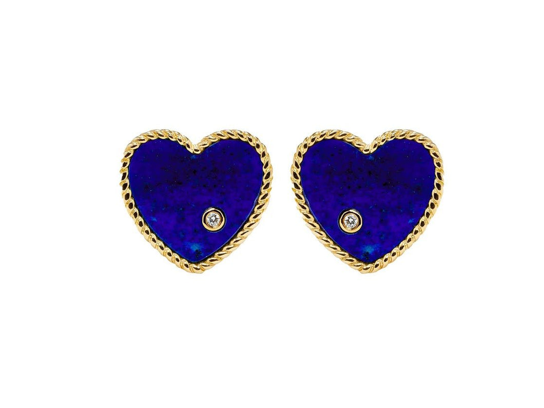 9k Lapis and Diamond Heart Earrings