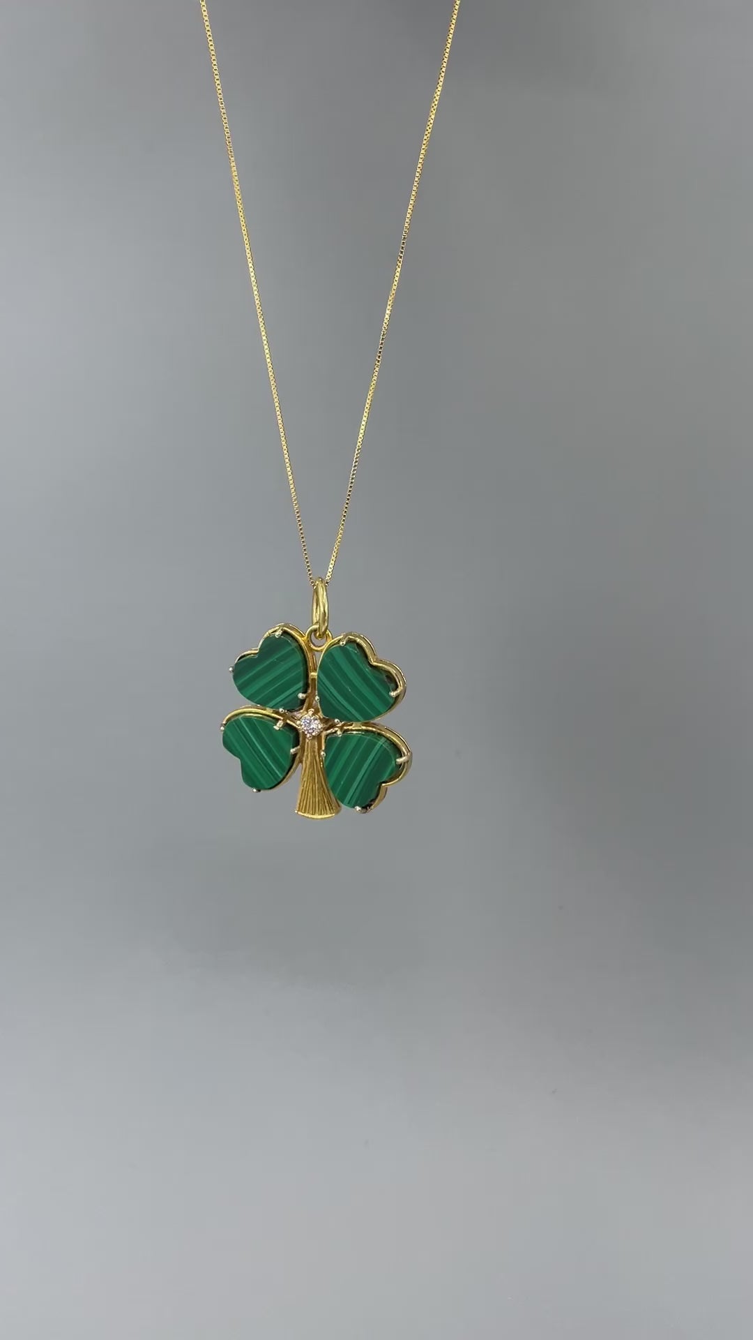 14k XL Diamond and Malachite Clover Charm