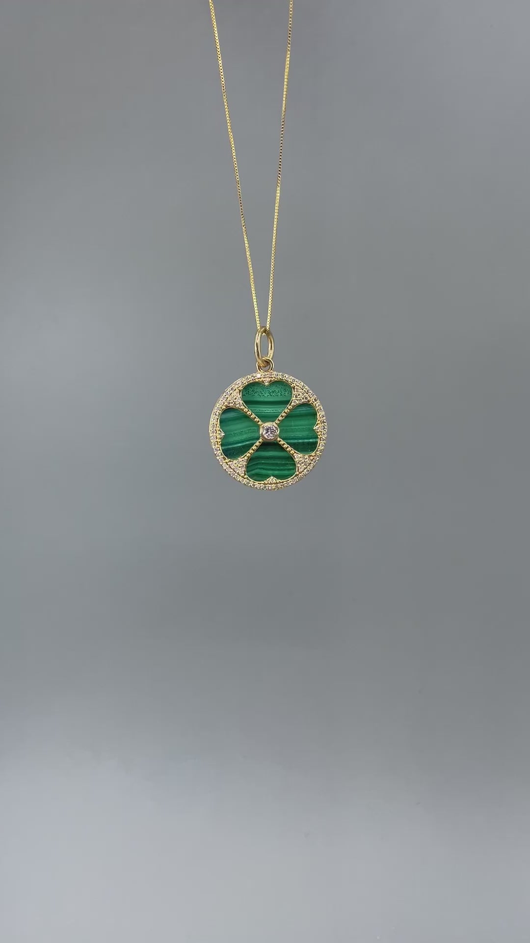 14k Large Malachite and Diamond Clover Charm