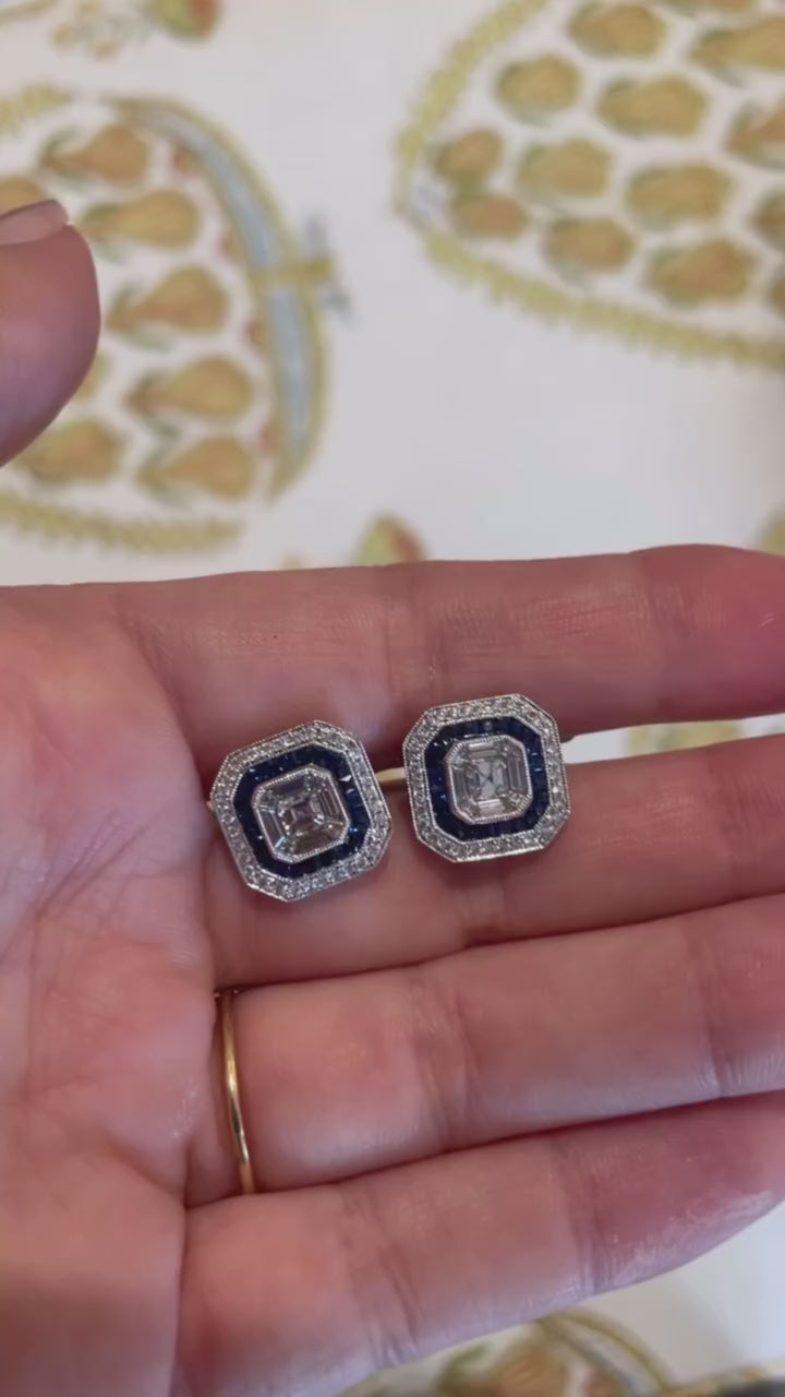 14k Earrings with Diamonds and Sapphires