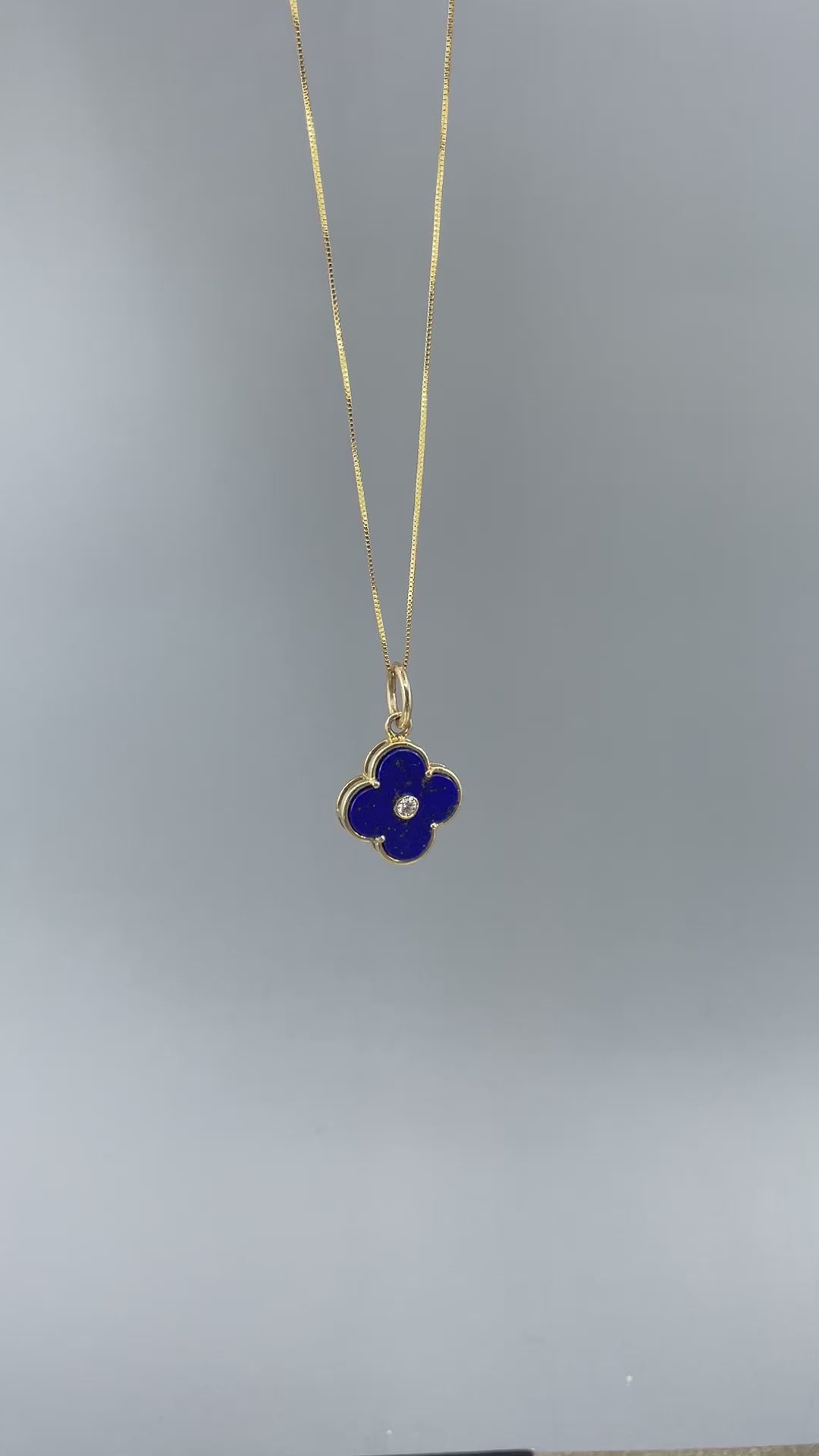 14k Lapis and Diamond Clover Charm