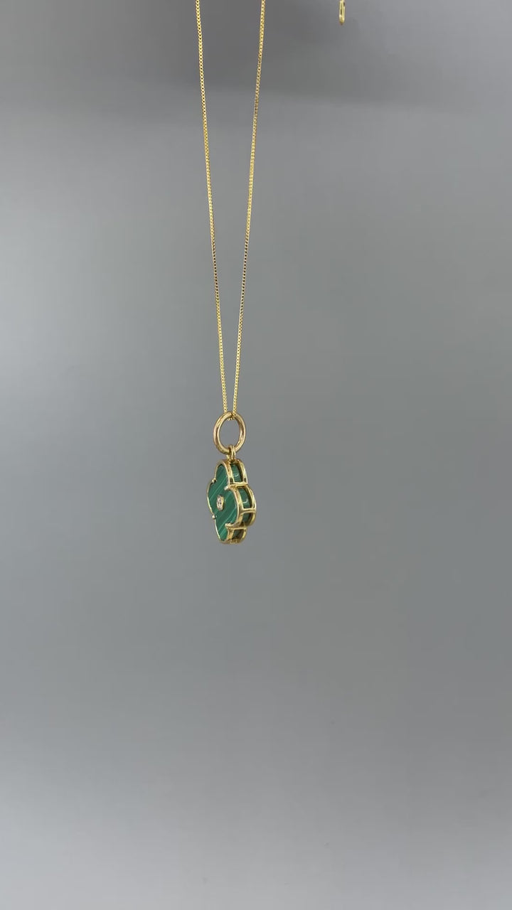 14k Malachite and Diamond Clover Charm