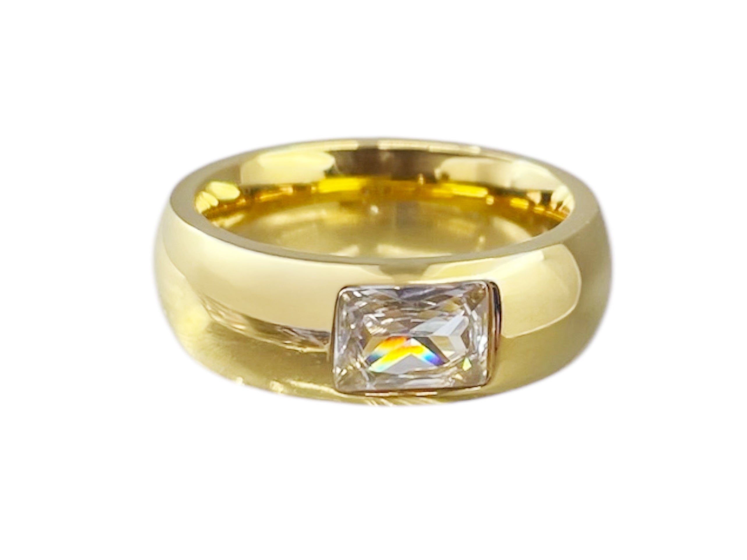 Gold Band with Emerald-Cut CZ