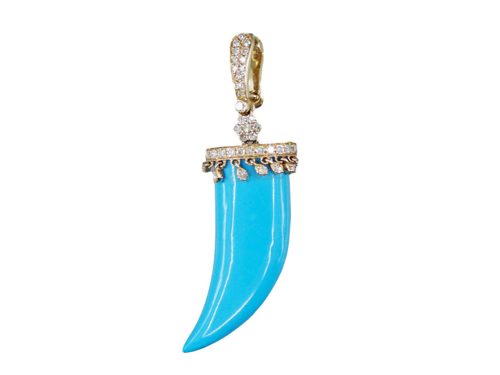 14k Turquoise and Diamond Horn Clip-On Pendant