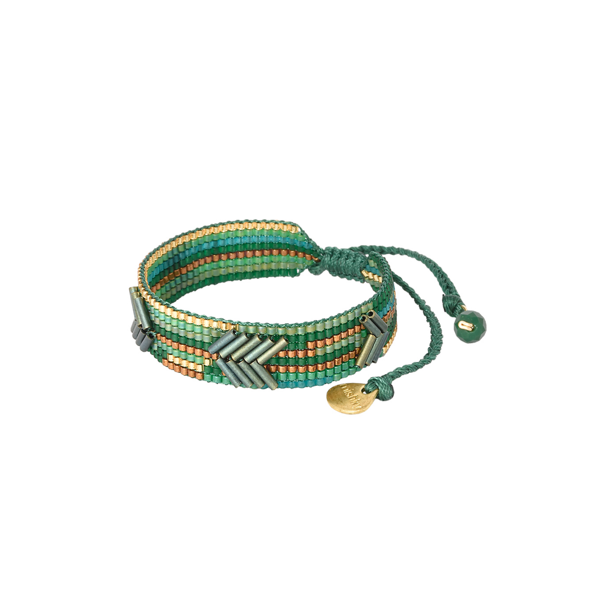 Green Beaded Bracelet with Chevrons