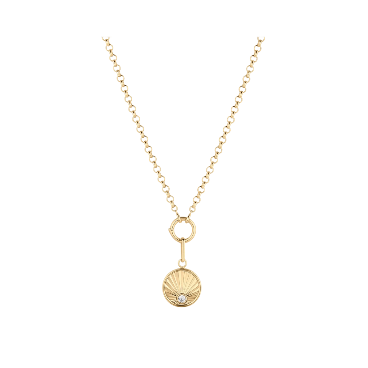 Rayed Round Charm Necklace with CZ