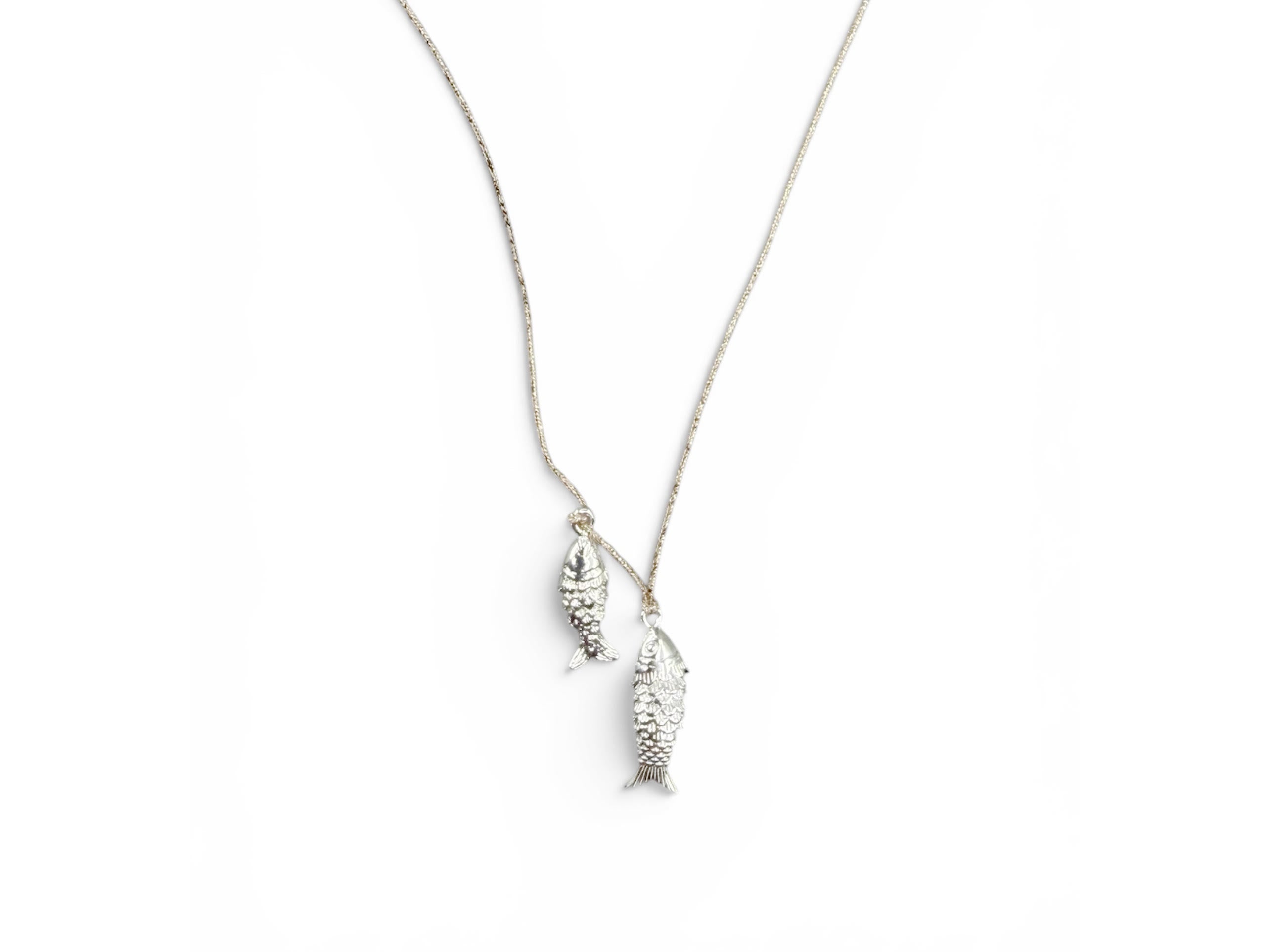 Two Silver Articulated Fish Necklace