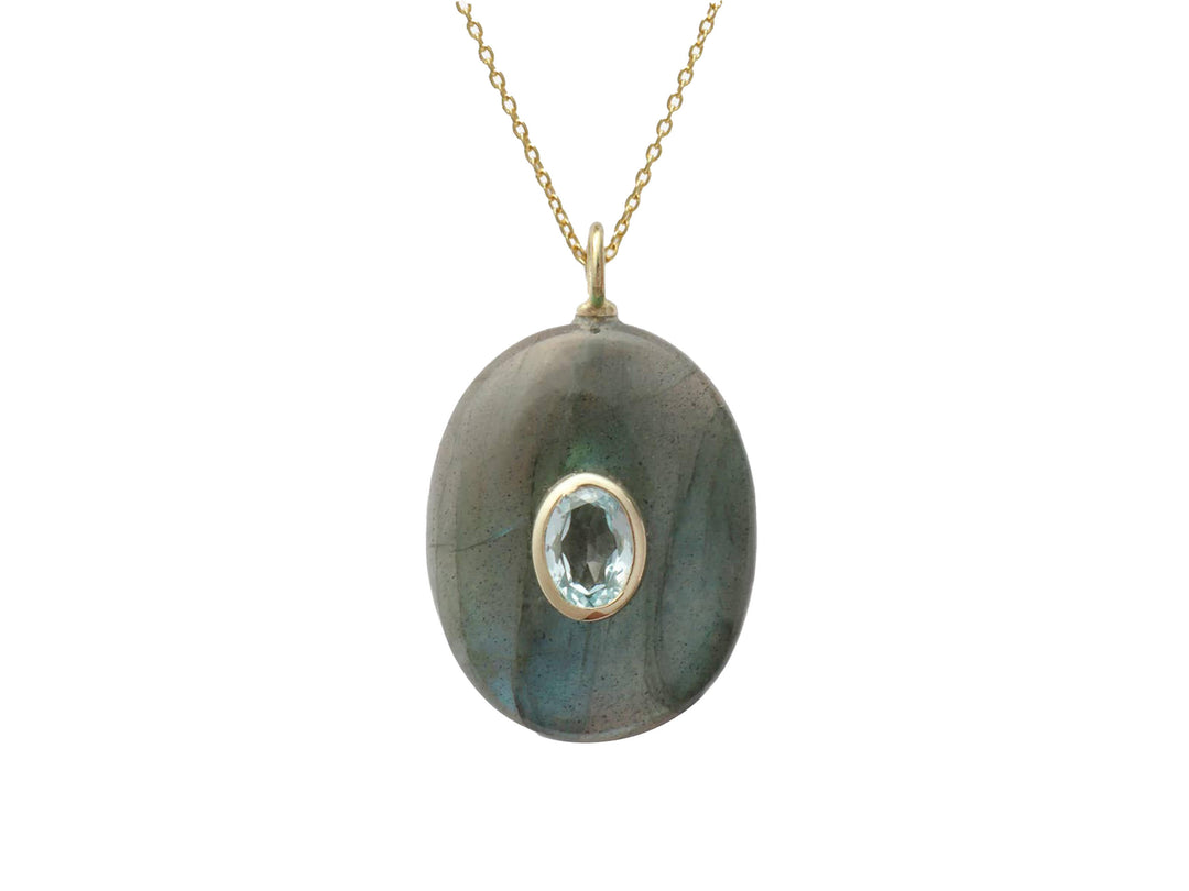 Round Labradorite and Blue Topaz Charm Necklace