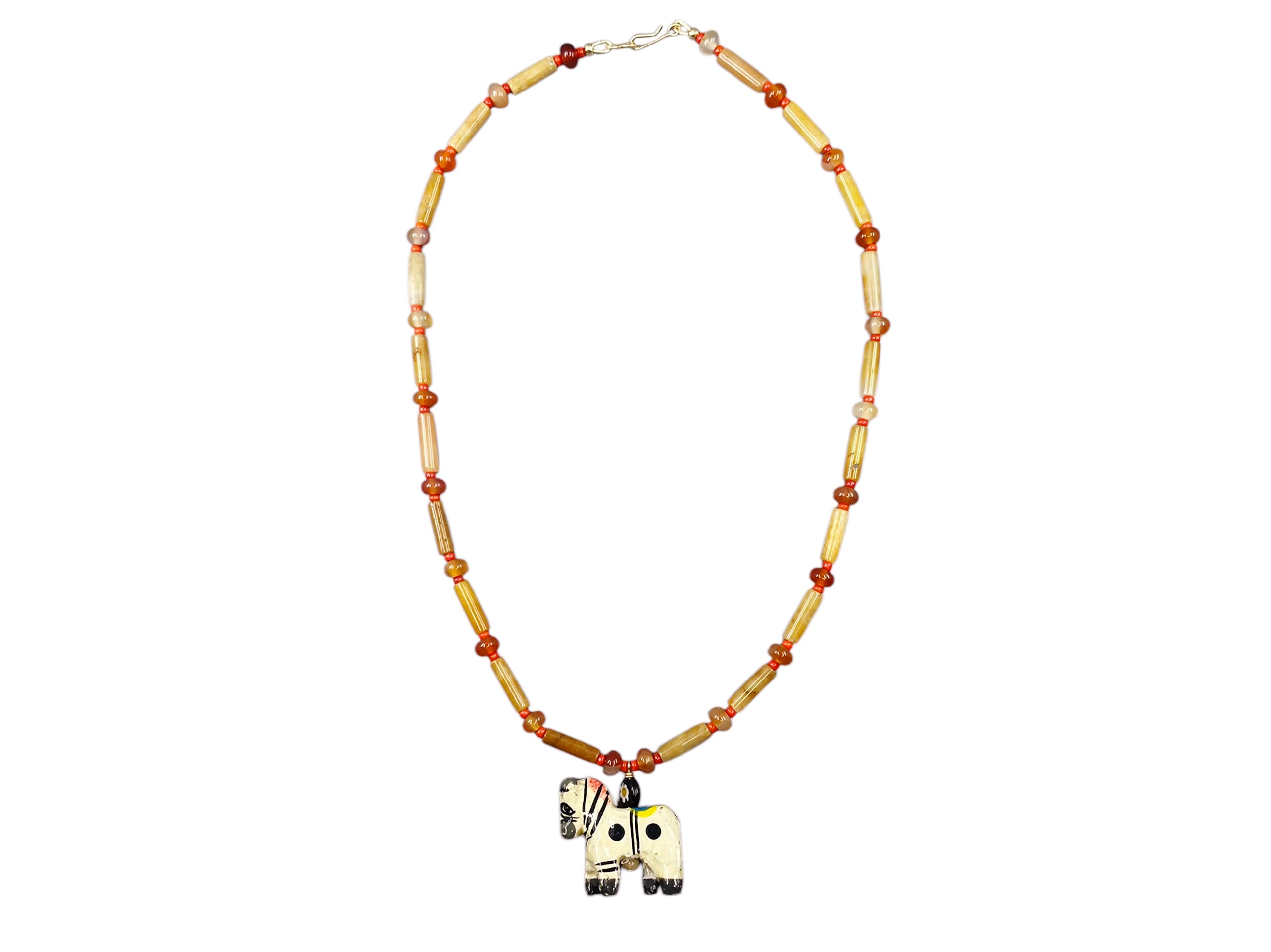 Brown Aventurine and Red Beaded Necklace with Antique Horse Charm