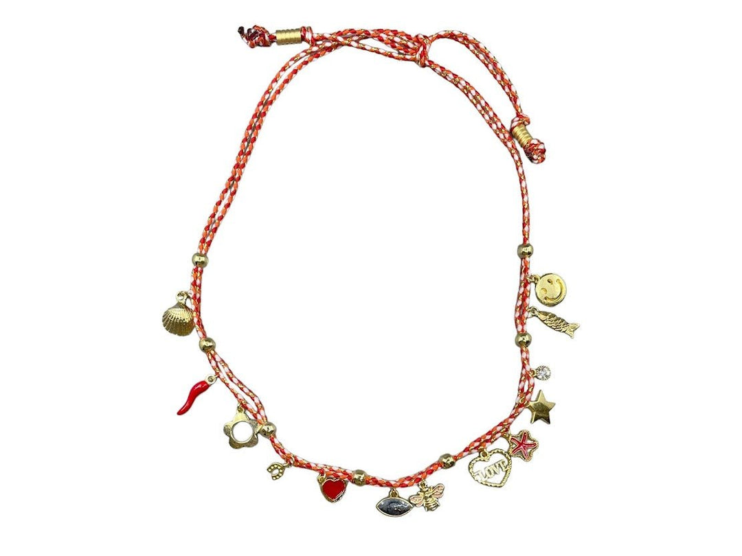 Magical Charms on Red and Orange Cord Necklace #2