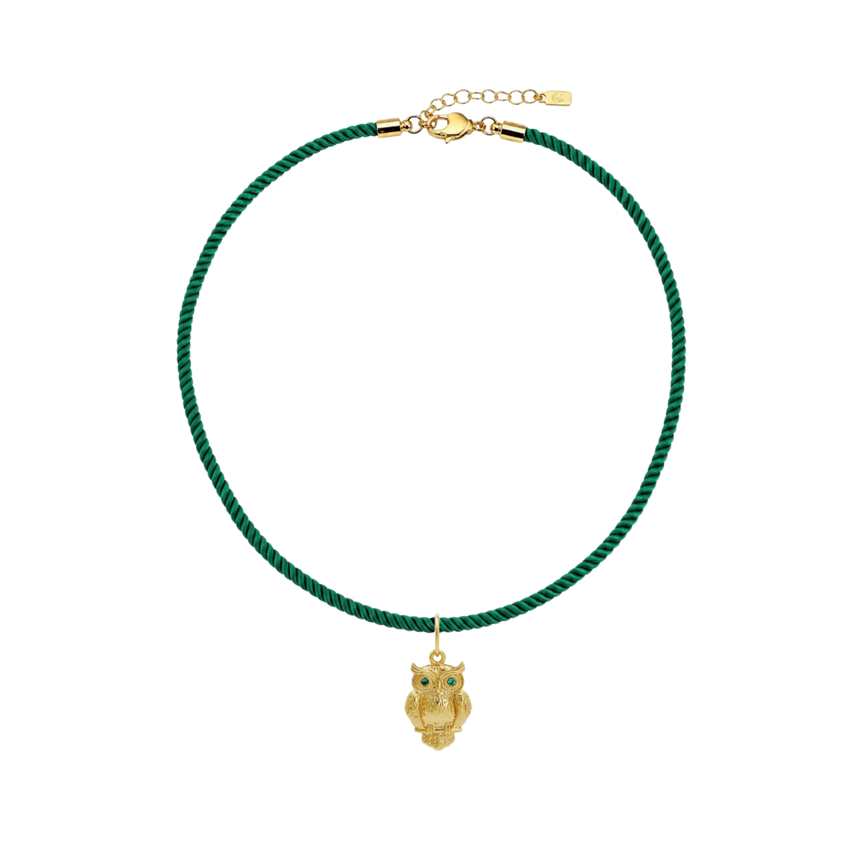 Wise AF Owl Charm on Green Cord Necklace