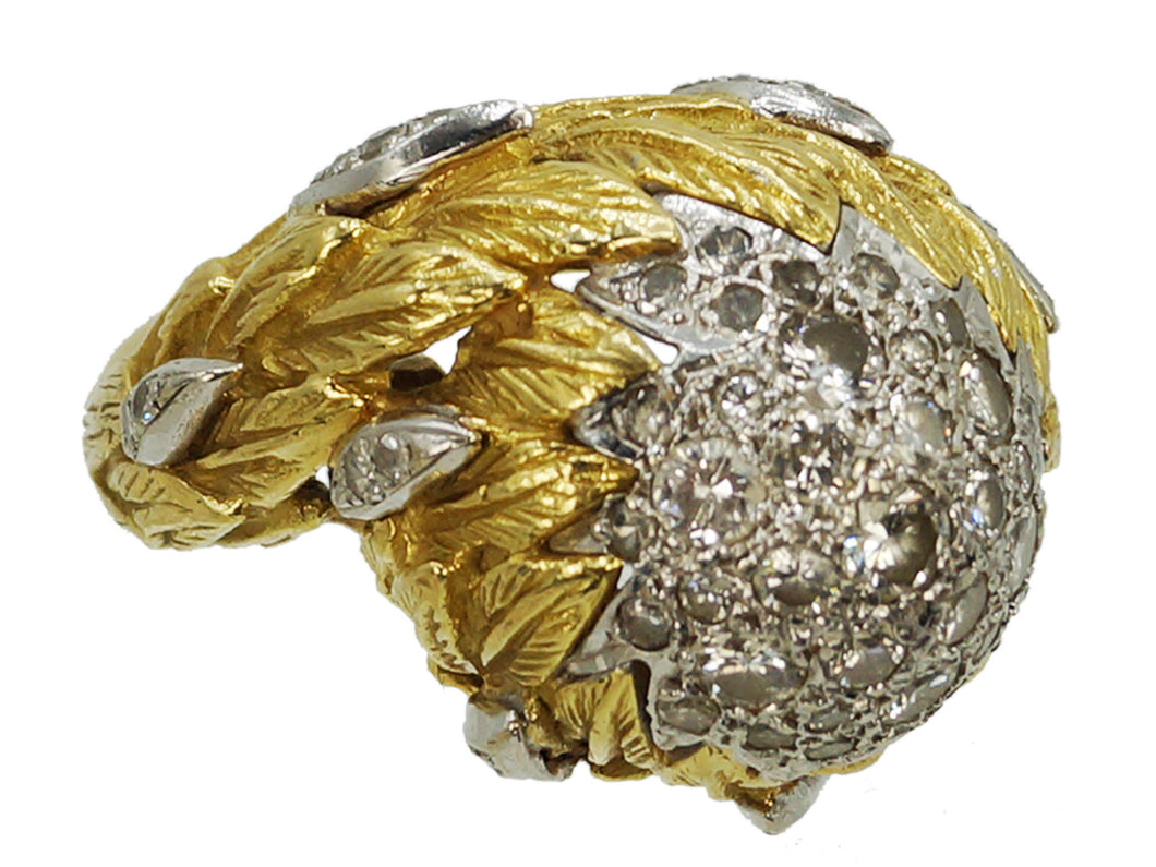 1960s Diamond Bombe Ring with Leaf Motif