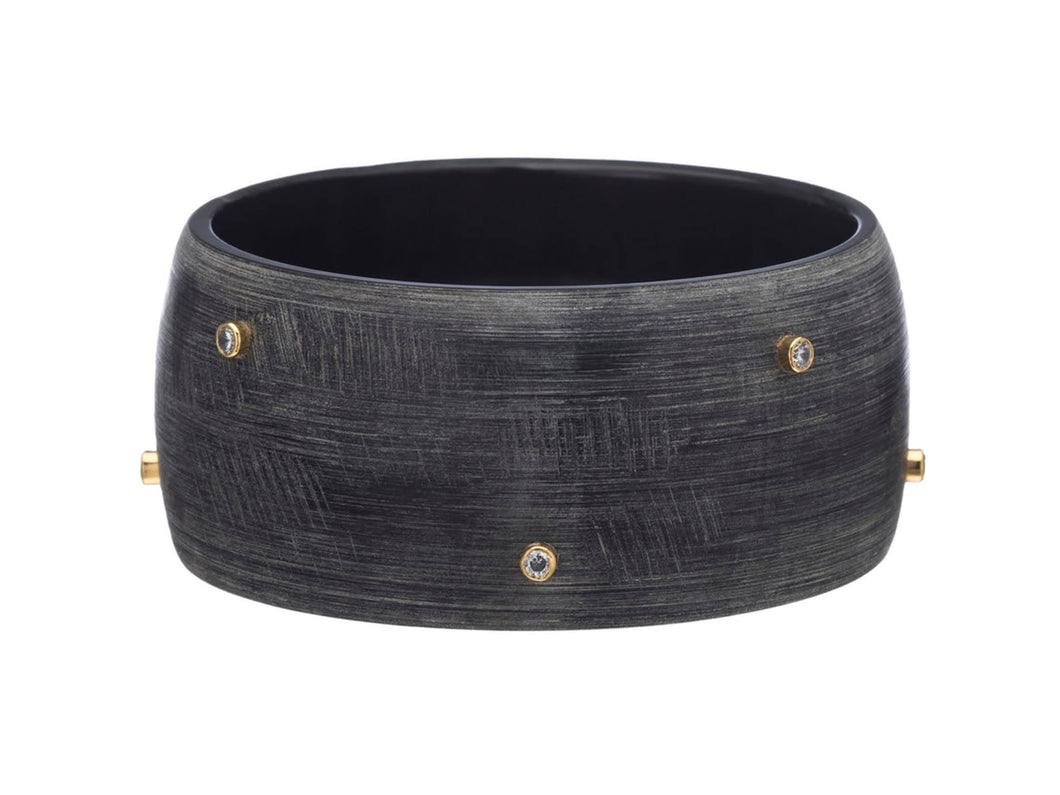 Matte Dark Gray Horn Bangle with Crystals