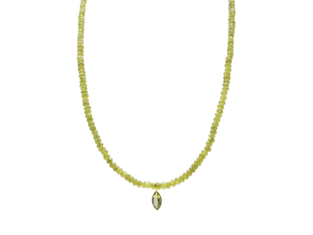Vessonite Strand Necklace with Peridot Drop