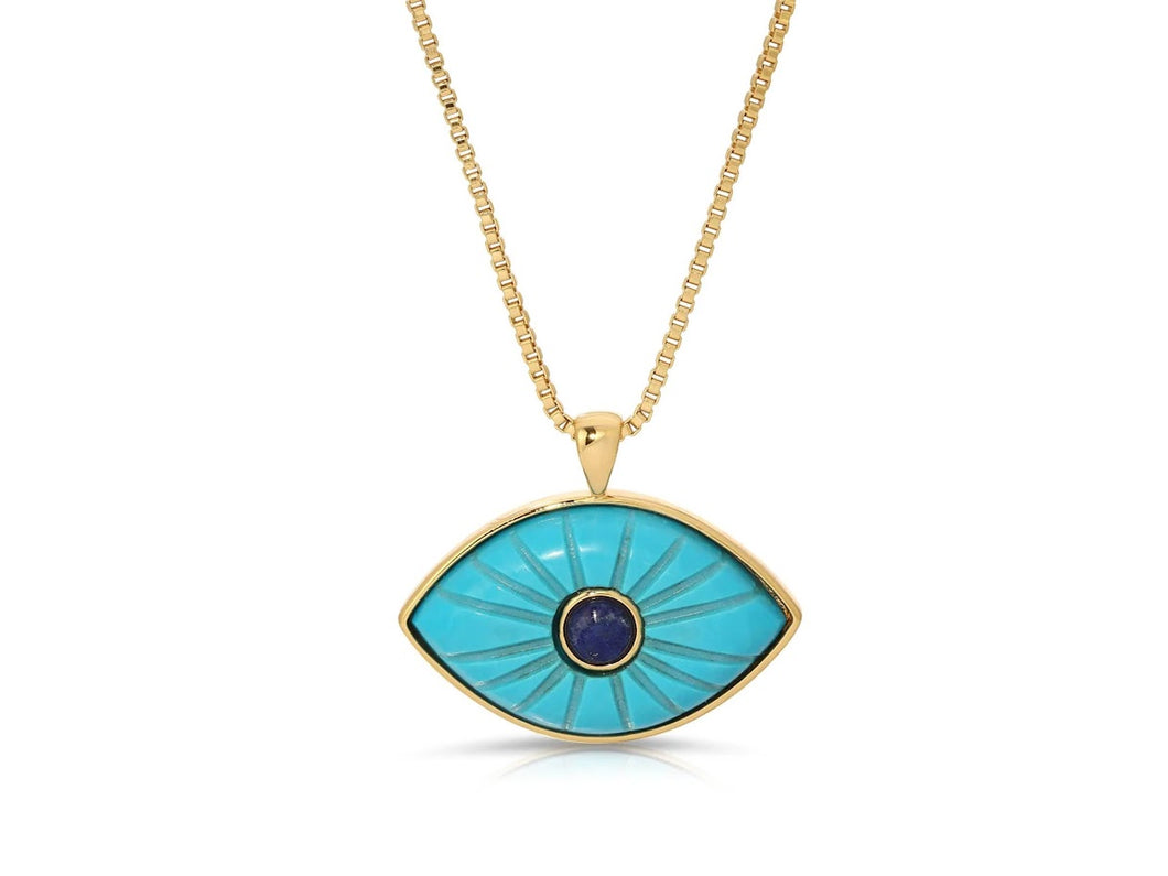 Turquoise and Lapis Evil Eye Necklace