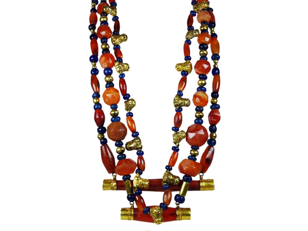 S/3 Morrocan Ancient Bead Necklaces with Carnelian and Lapis