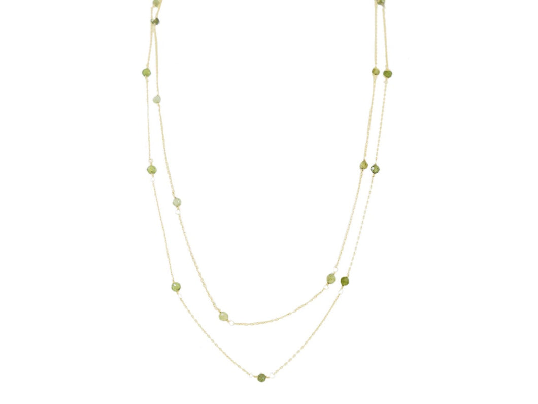 Double Chain Necklace with Dark Green Tourmaline