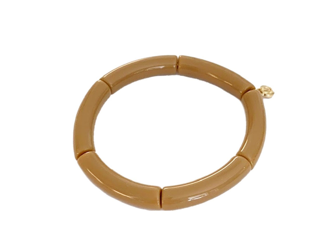 Caramel Acrylic Tube Bead Stretch Bracelet