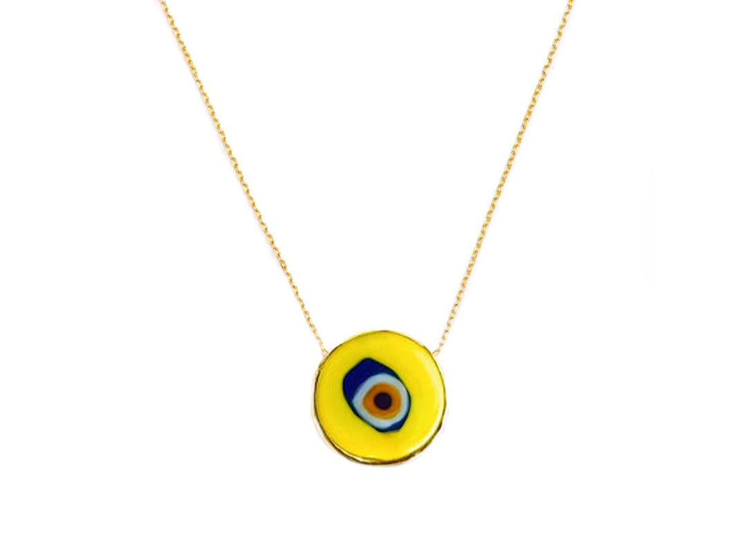 Yellow Enamel Evil Eye Necklace