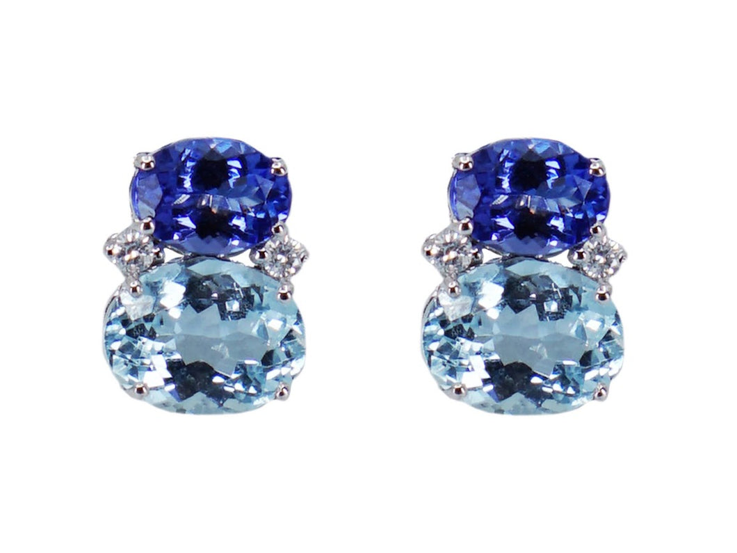 18k Earrings with Aquamarine, Tanzanite, and Diamond