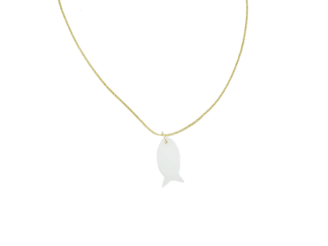 MOP Fish Charm on Gold Cord Necklace