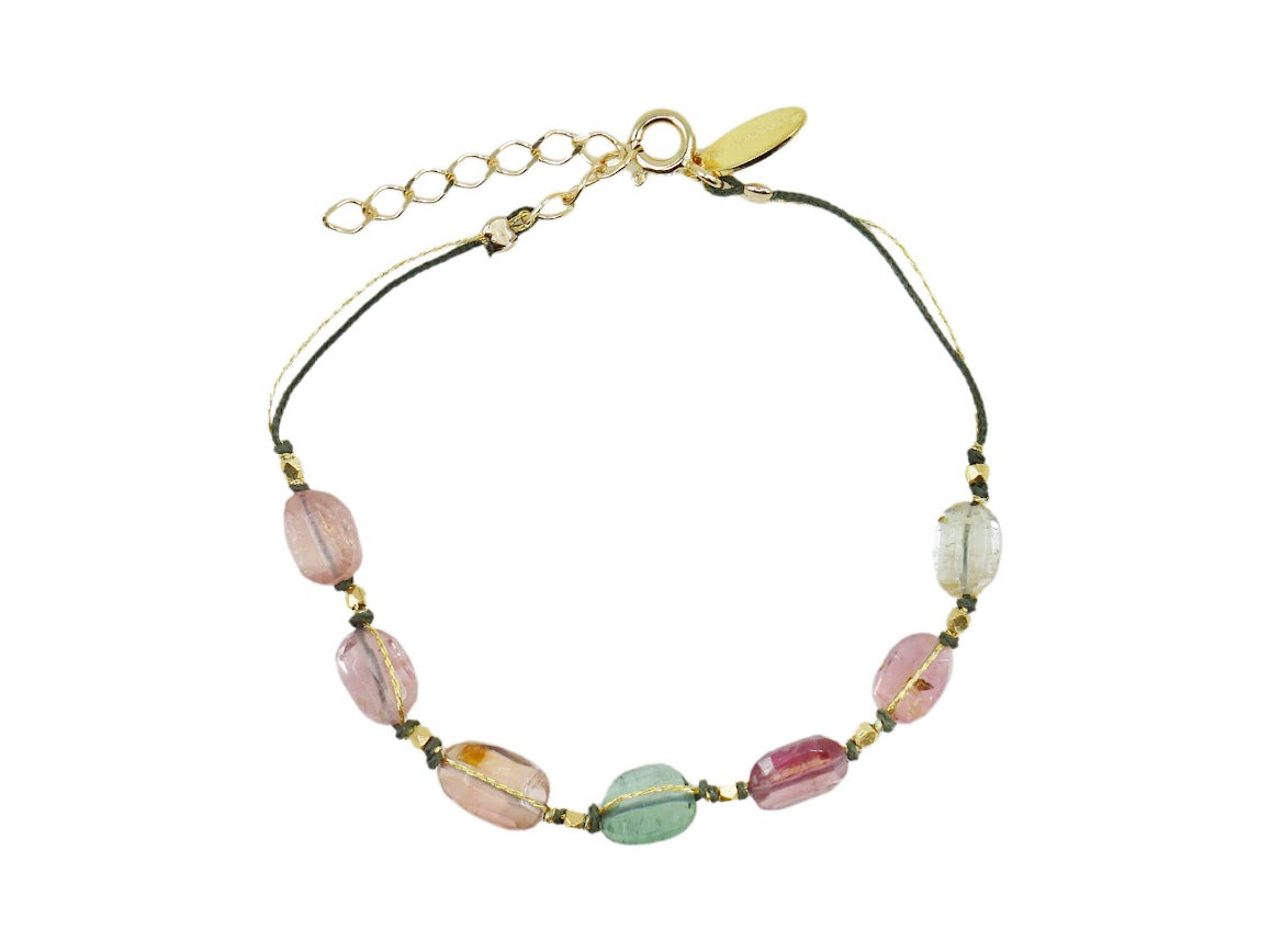 Blue and Picasso Tourmaline Bead Bracelet.