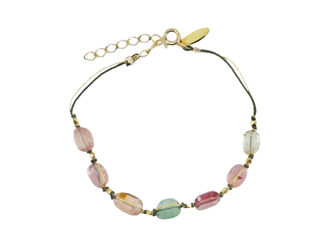 Blue and Picasso Tourmaline Bead Bracelet.