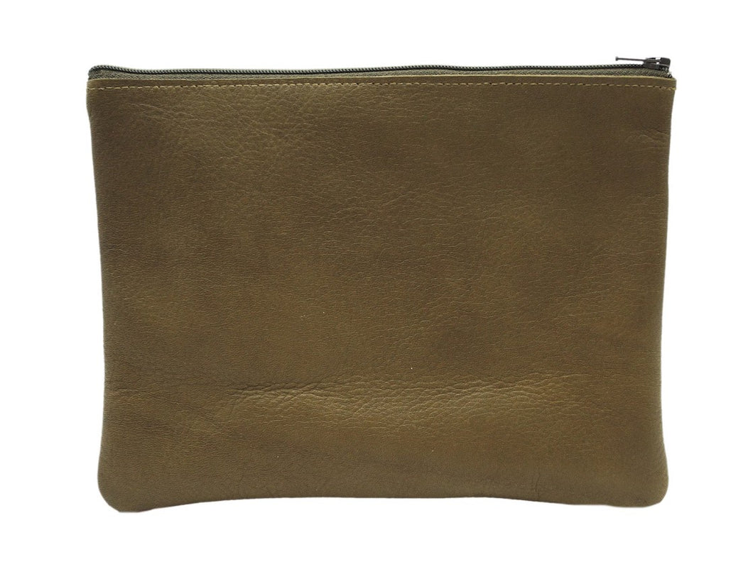 Large Flat Zip Pouch in Olive