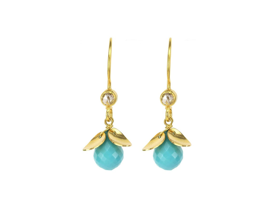 18k Sleeping Beauty Turquoise Teardrop Earrings with Diamonds