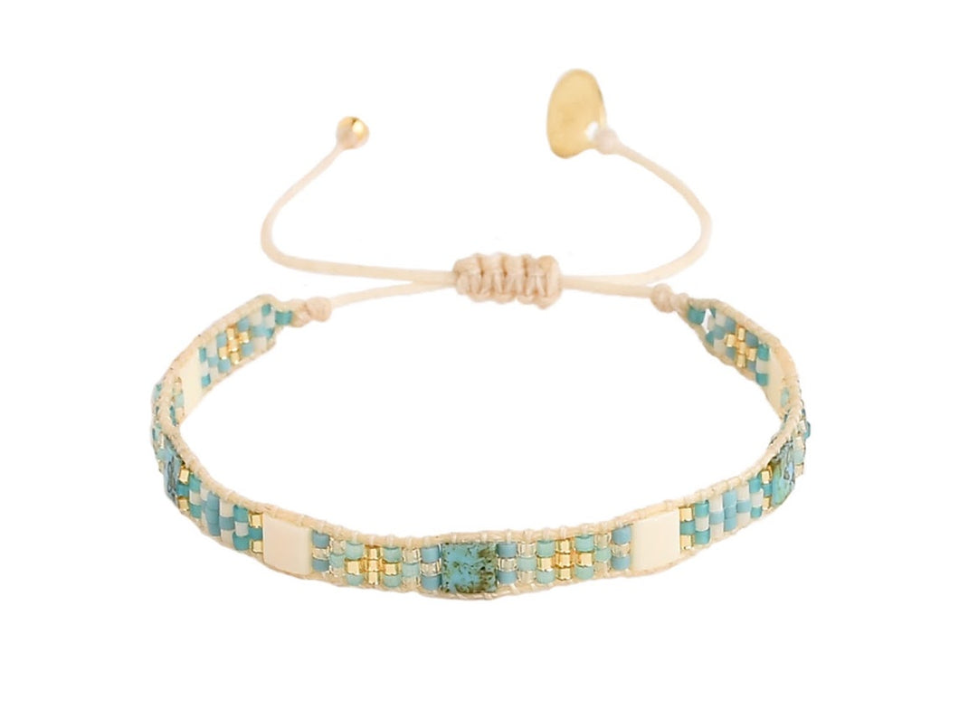 Teal and Cream Striped Beaded Bracelet