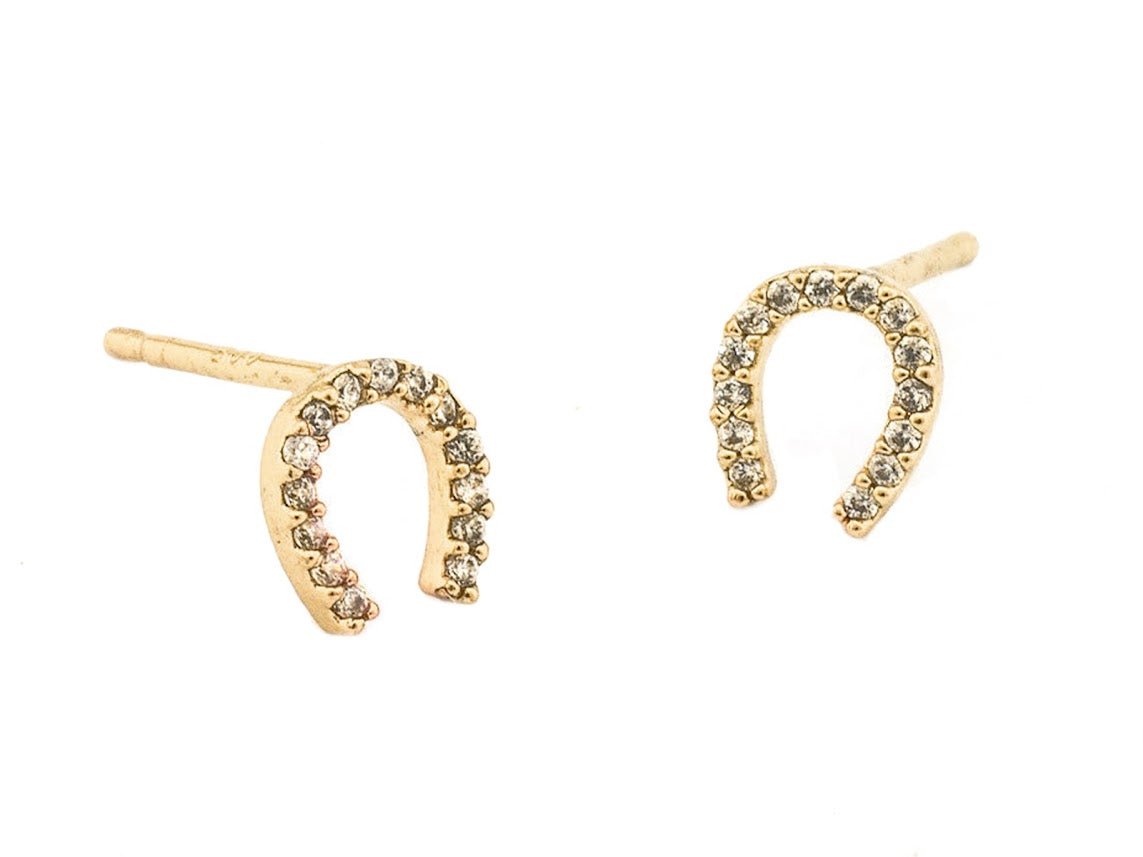 Gold Mini Horseshoe Studs with CZs