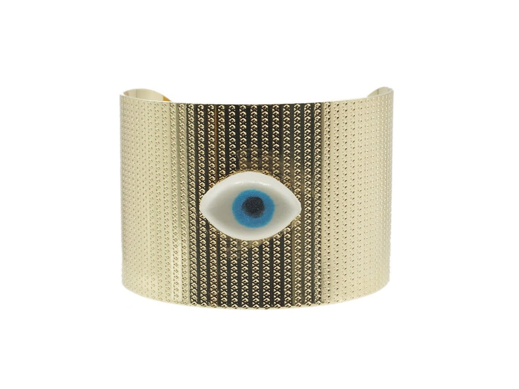 Adjustable Gold Cuff with Handpainted Evil Eye