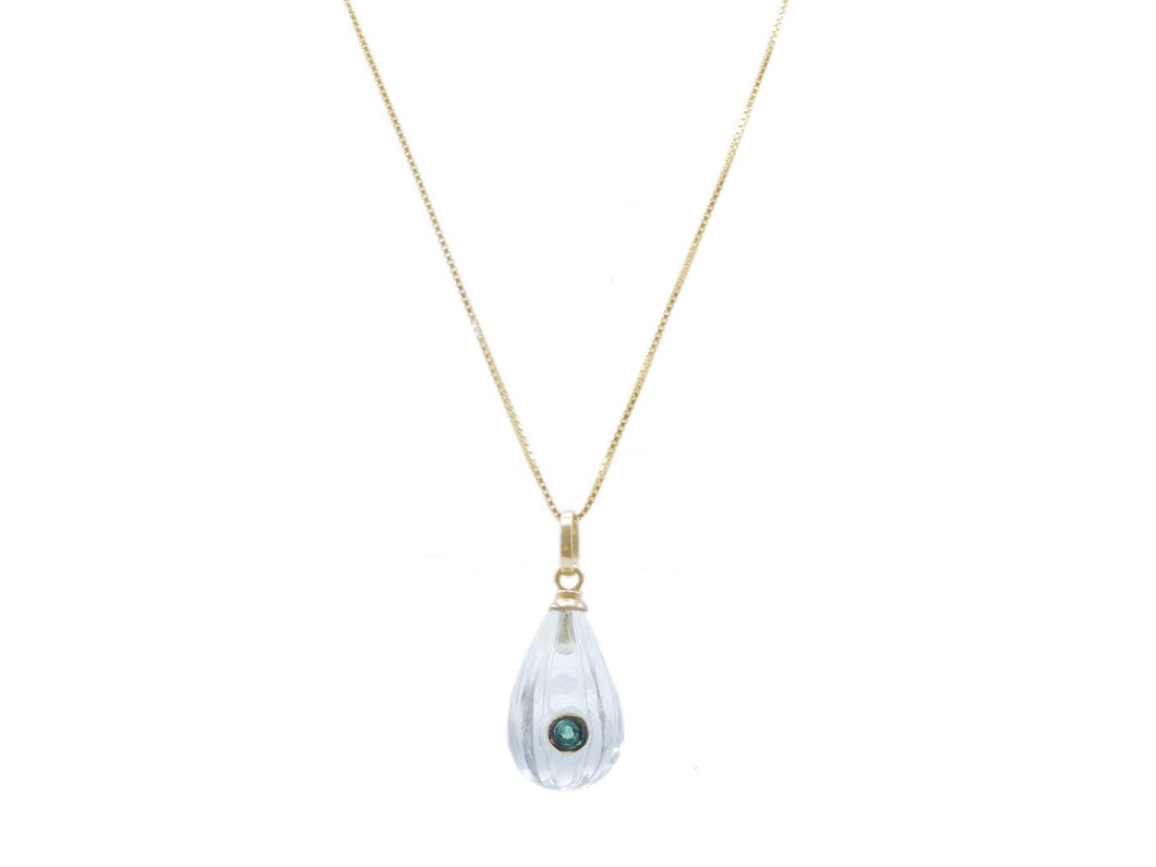 Carved Crystal and Emerald Pendant Necklace
