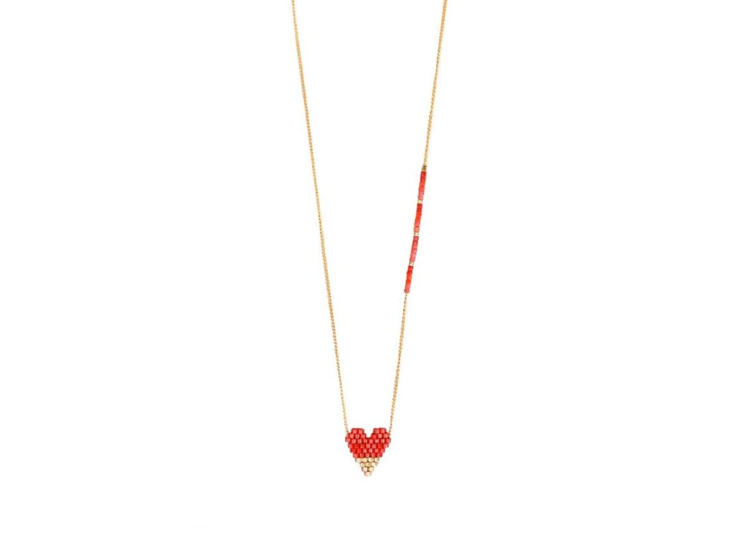 Red and Gold Beaded Heartsy Necklace