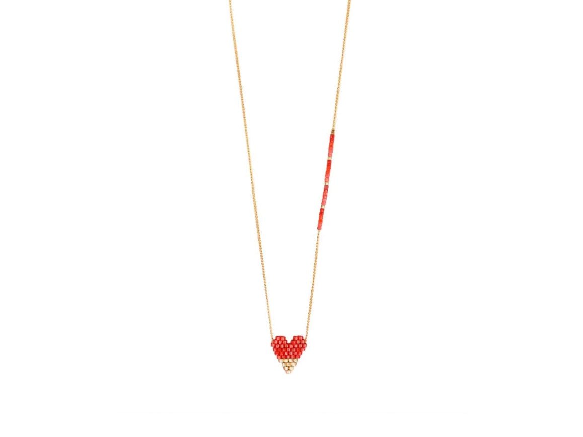 Red and Gold Beaded Heartsy Necklace