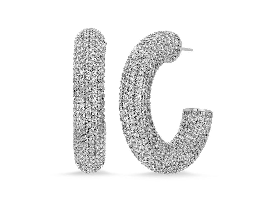 Silver Pave CZ Thick  Hoops