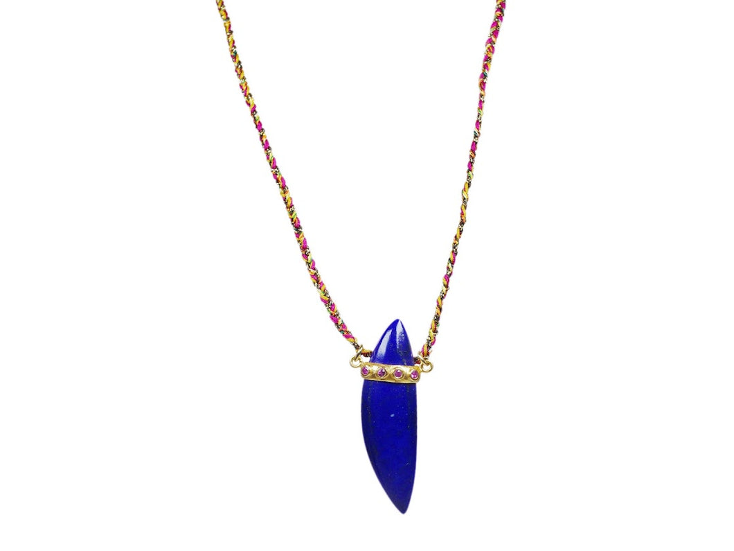 GF Carved Lapis Horn and Ruby Necklace