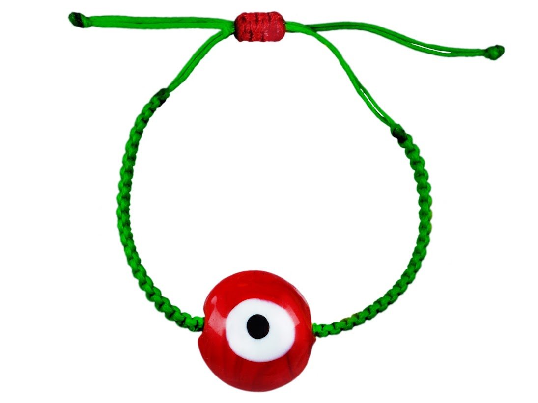 Red Ceramic Evil Eye Green Braided Bracelet