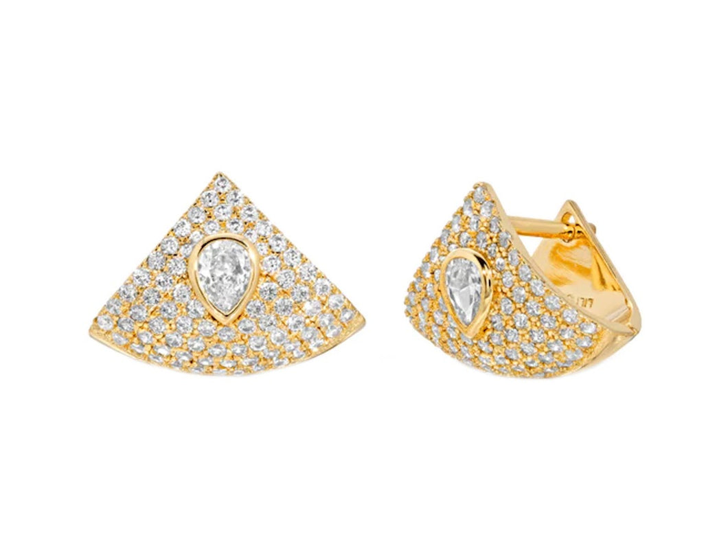 Gold Pave Huggie Shields with Pear-Shaped Stone