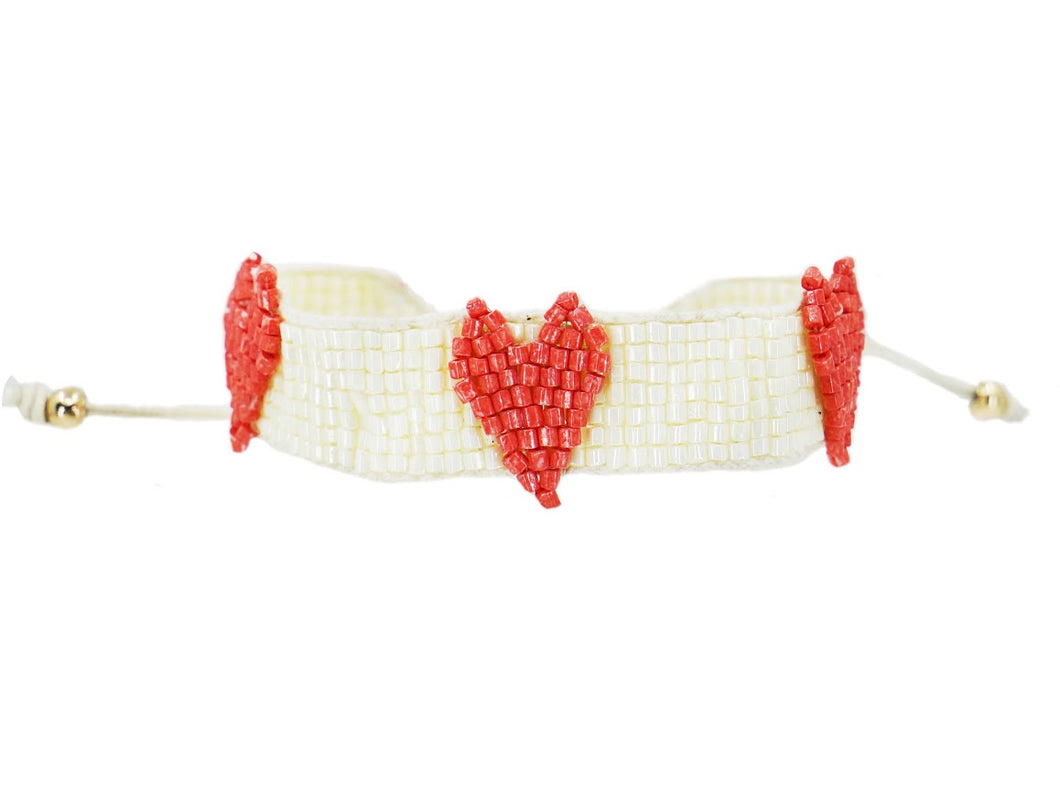 Ivory and Coral Beaded Heart Bracelet