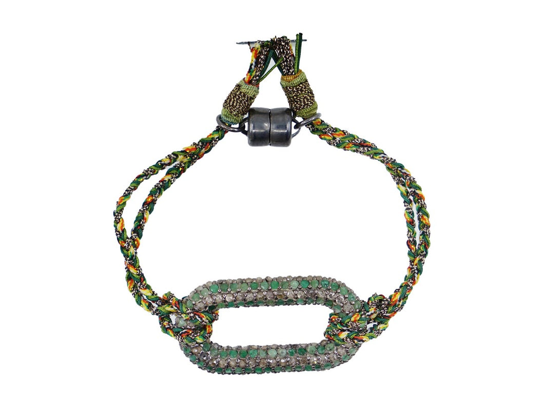 Woven Bracelet with Diamonds and Emeralds